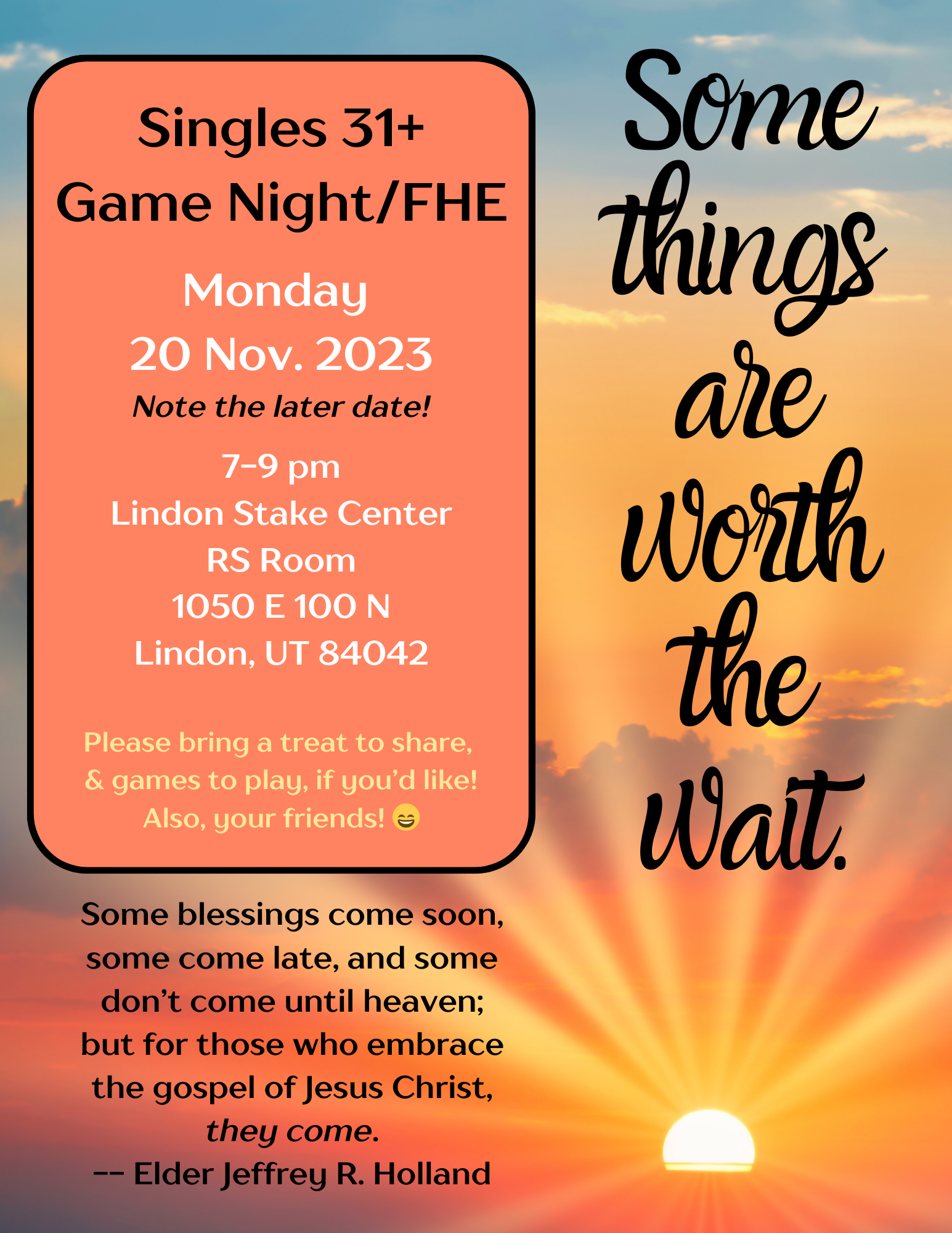 Singles 31+ Game Night/FHE Nov 2023