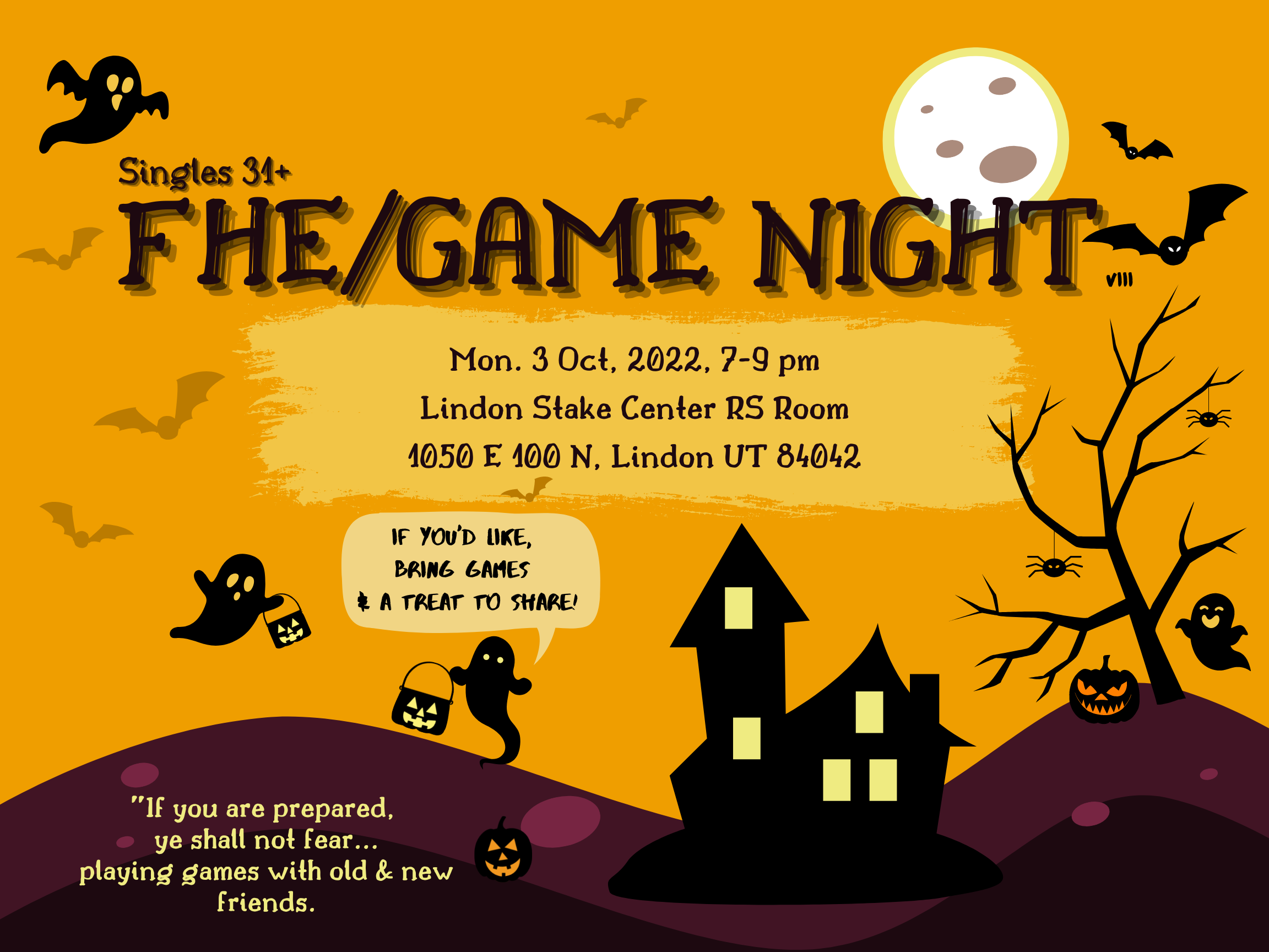 Game Night/Family Home Evening for Singles 31+ Oct 2022